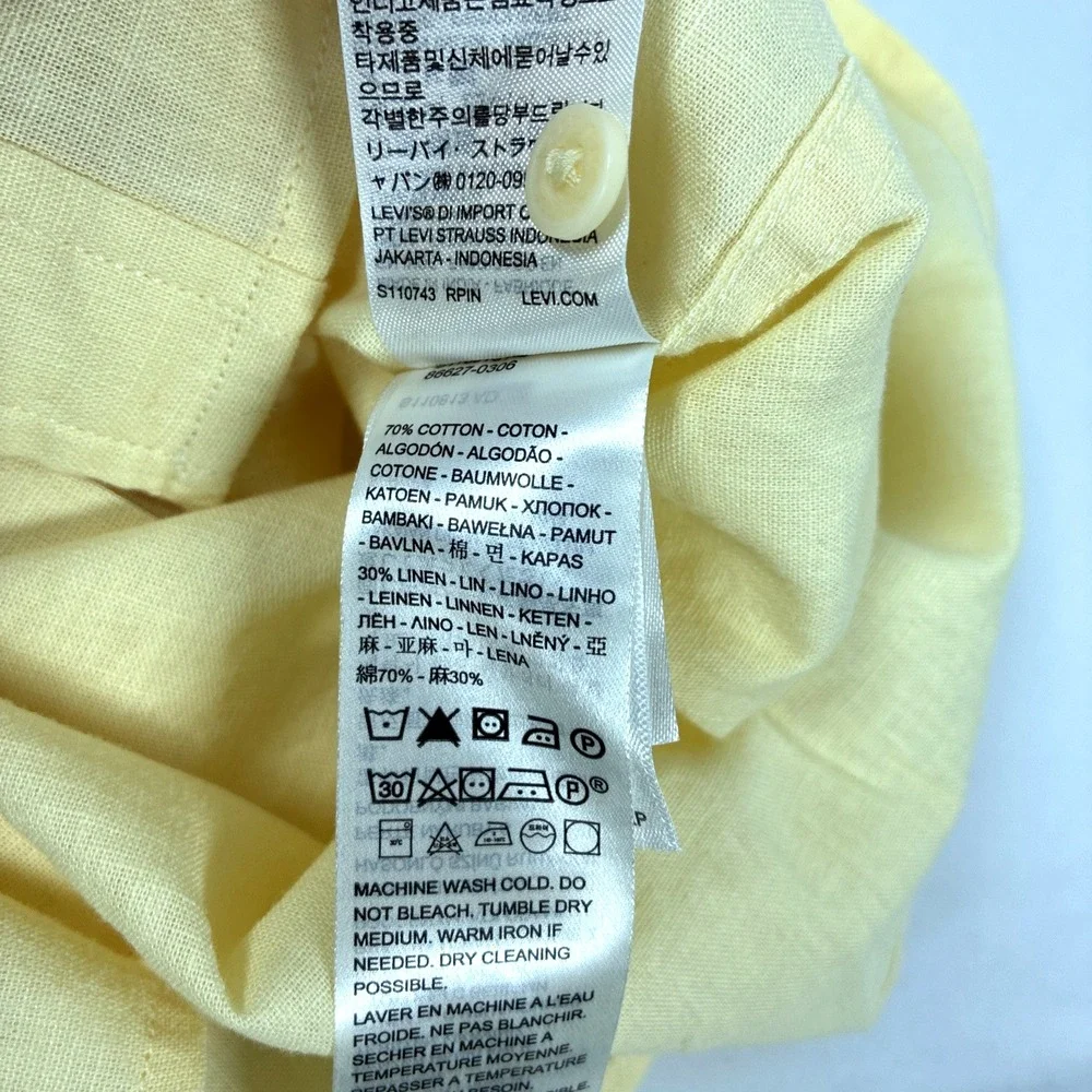 New Mens Levi's One Pocket Button Up Linen Blend Shirt Size Large Yellow NWT